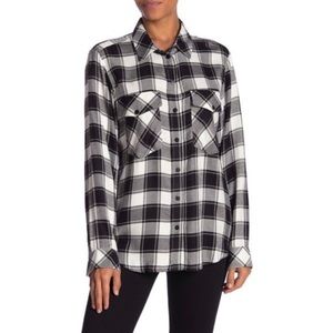 Sanctuary Boyfriend Shirt Plaid Black White XS